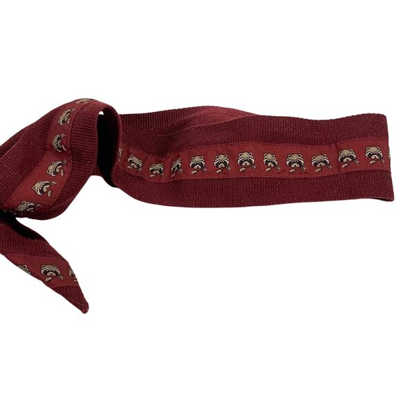 Womens Wide Brick Red Corduroy Belt Raccoon w/ Flower Ribbon Brass Buckle 34" - Picture 3 of 6